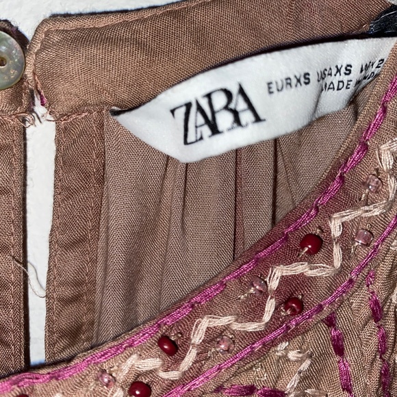 Zara Boho/Cottagecore Dusty Rose Tiered Embroidered Maxi Dress - Picture 2 of 8